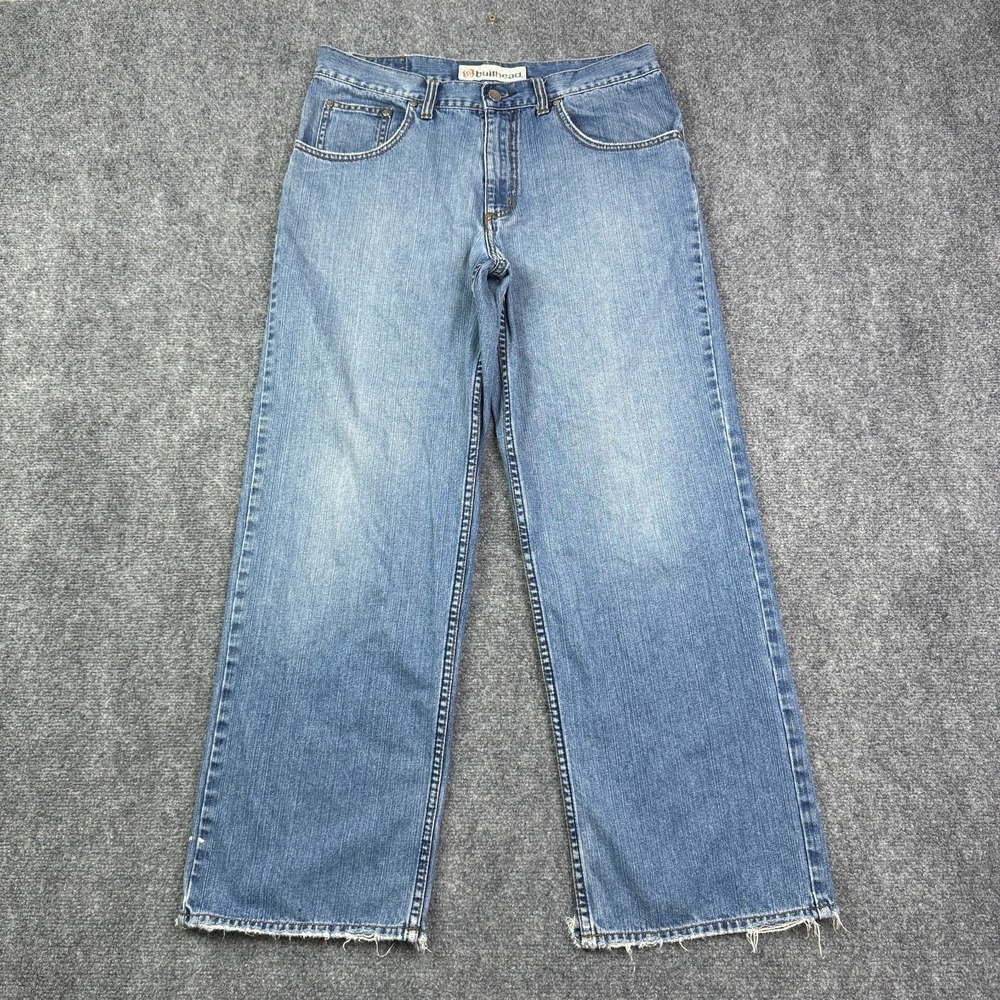 Vintage Bullhead Mens Straight Jeans 32x30 Blue Y2K Baggy Distressed Skate Denim